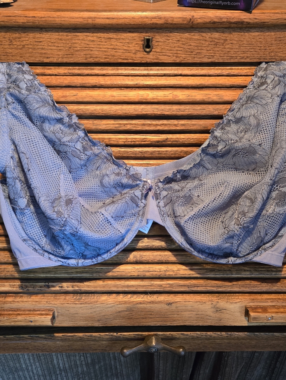 CACIQUE 42DDD Dusty Blue Lace Mesh Underwire Bra